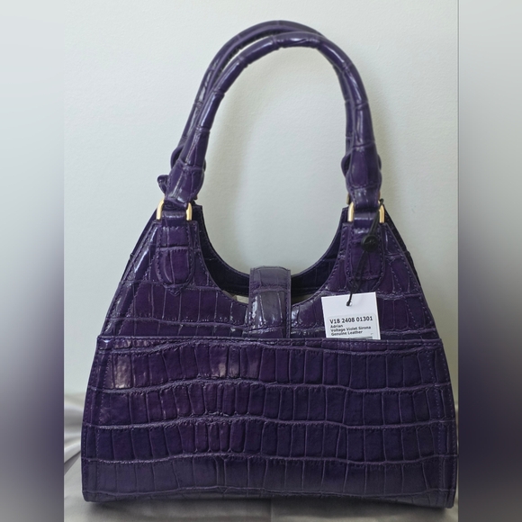 Brahmin Purple Croc-Embossed Leather Satchel - Picture 5 of 16